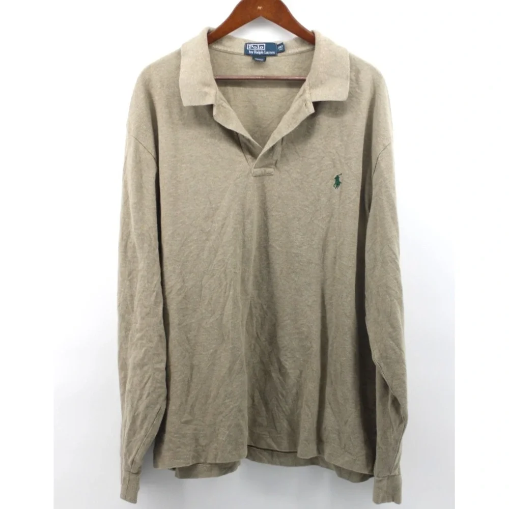 Polo Ralph Lauren Long Sleeve Polo Shirt Mens 2XLT Tan Vintage y2k
